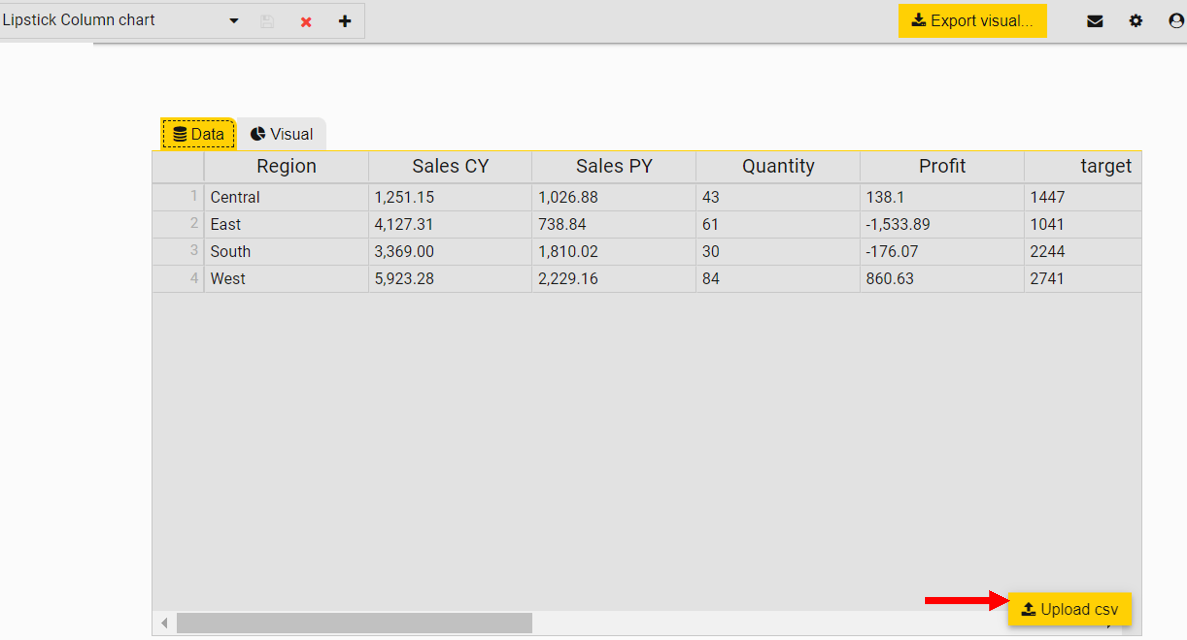 Upload your data file in the tool editor