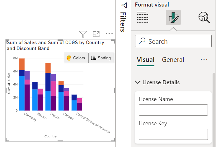 Add license details and use the custom visual on all Power BI platforms for 30 days free